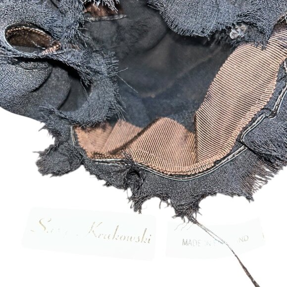 Brown black felt ribbon bow hat London Susy Krakowski Vintage England - Picture 3 of 7